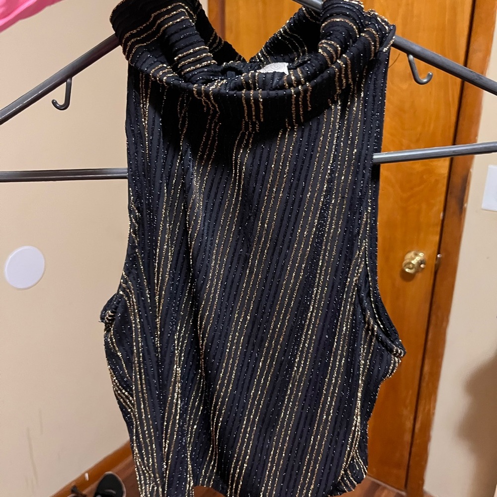 Black and Gold Striped Sleeveless Top